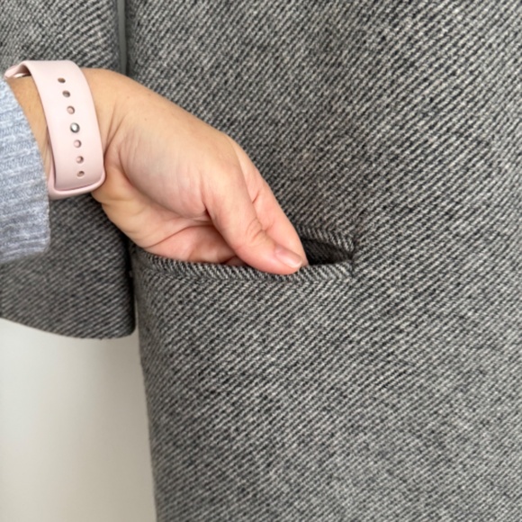 OAK + FORT Wool Blend Oversized Trench Coat - Grey Herringbone - Picture 4 of 9